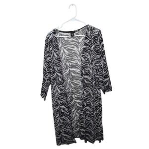 Nel + Lo Womens 2X Zebra Print Mesh Duster Cardigan Black White K11310JP1N003